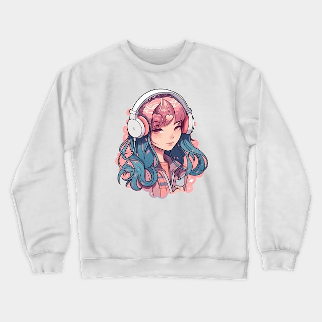 Cute headphone anime girl Crewneck Sweatshirt by AestheticsArt81